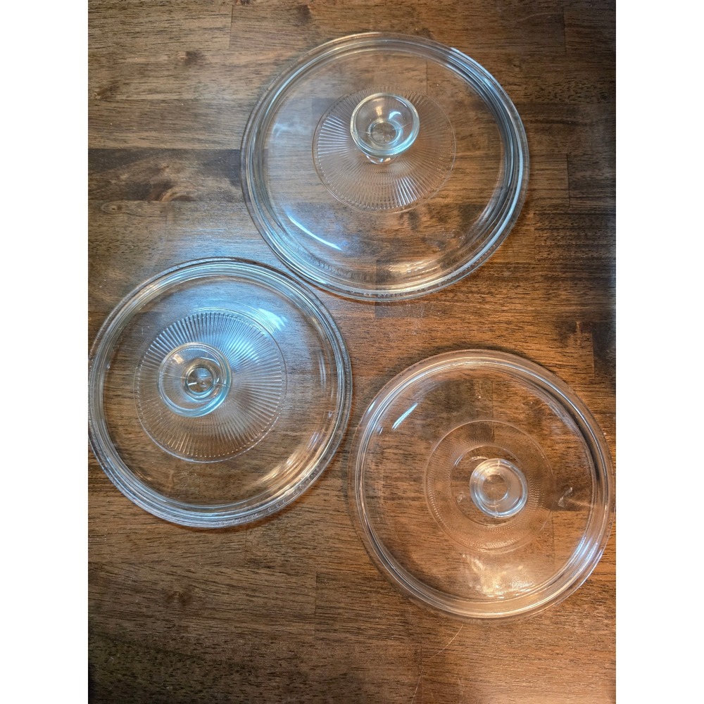 Pyrex Clear Glass Replacement Lids Lot of 3 G-1-C 406 Ribbed Sunburst Design